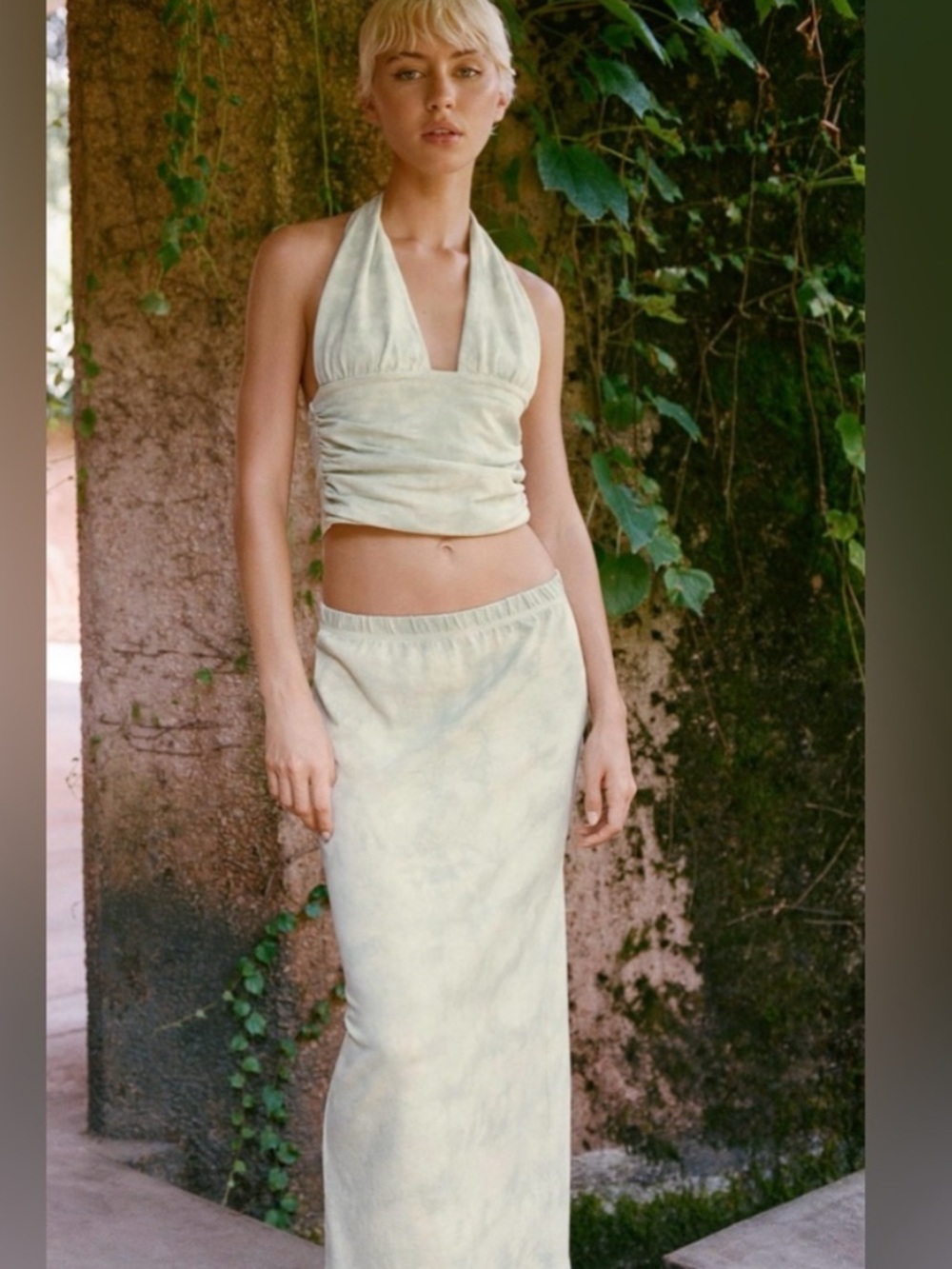 NEW ZARA Zara Light Green Tie Dye
Cropped Halter Top Size Large